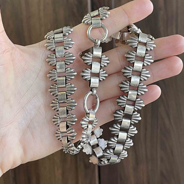 Victorian Silver Fancy Link Book Chain Collar Necklace - Boylerpf