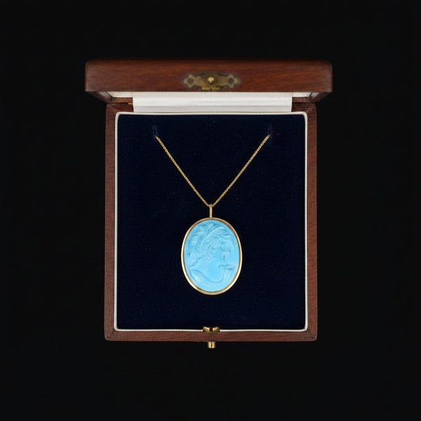 Vintage 14K Gold Blue Howlite Cameo Brooch Pendant