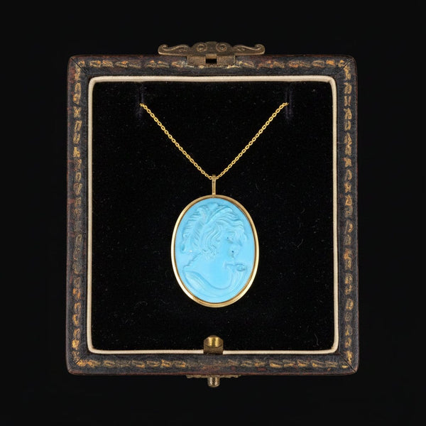Vintage 14K Gold Blue Howlite Cameo Brooch Pendant