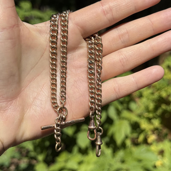 Antique Rolled Gold Graduated Double Albert Watch Chain Necklace - Boylerpf