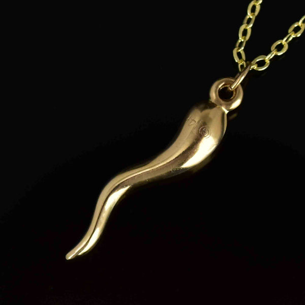 Vintage Solid 14K Gold Cornicello Italian Horn Pendant Necklace - Boylerpf