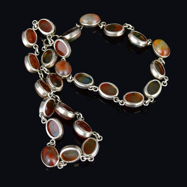 Antique Scottish Moss Agate Sterling Silver Necklace