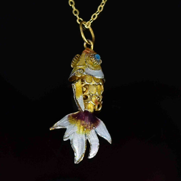 White Yellow Enamel Articulated Koi Fish Charm Pendant Necklace - Boylerpf