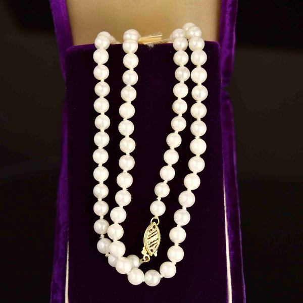 Vintage 18 Inch 14K Gold White Pearl Strand Necklace - Boylerpf
