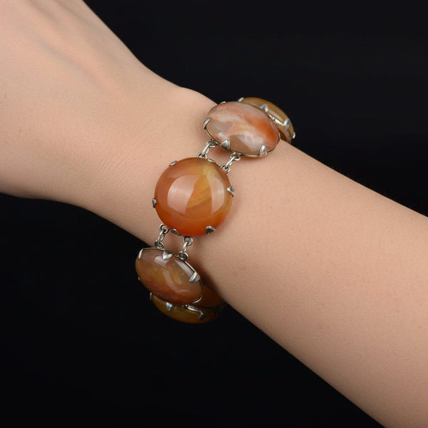 Victorian Sterling Silver Carnelian Agate Antique Bracelet