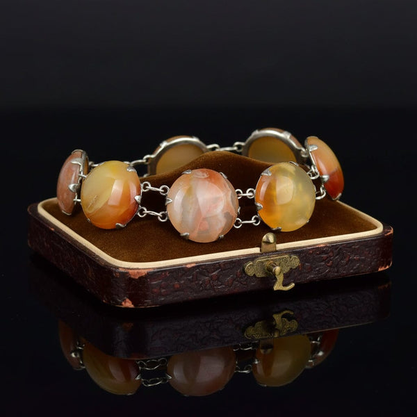 Victorian Sterling Silver Carnelian Agate Antique Bracelet