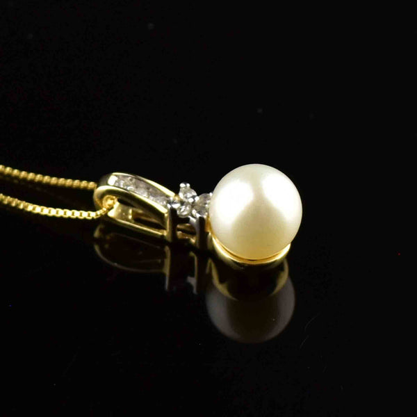 Vintage 10K Gold Diamond Pearl Pendant Necklace - Boylerpf