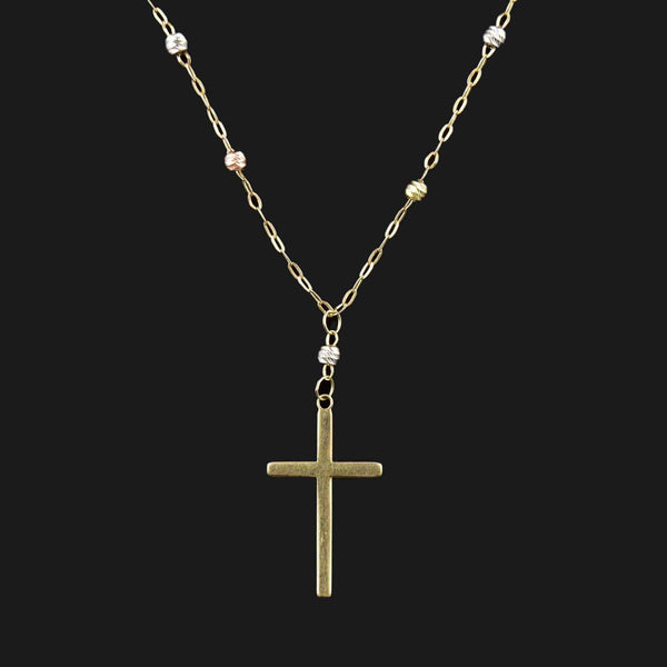 Tritone 14K Solid Gold Cross Pendant Necklace - Boylerpf