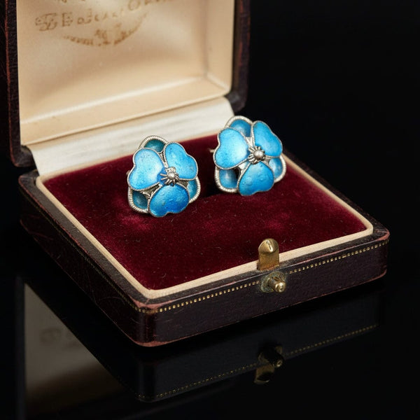 Sterling Silver Blue Forget-Me-Not Flower Stud Earrings