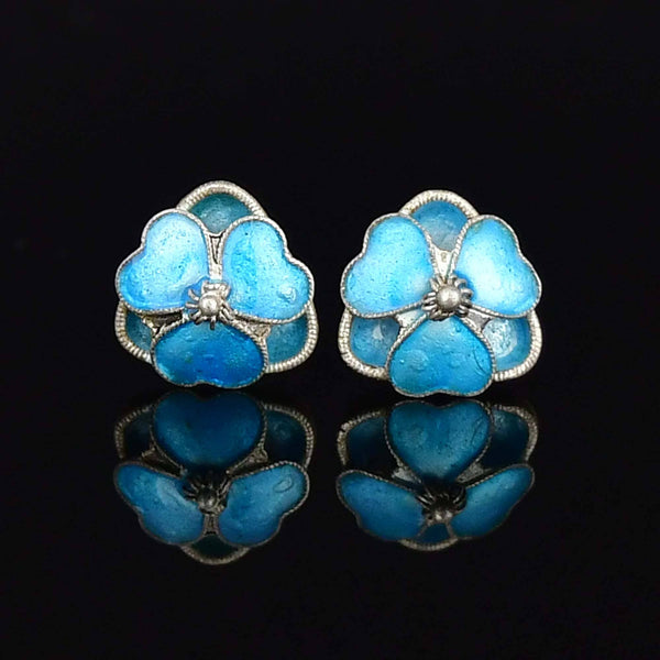 Sterling Silver Blue Forget-Me-Not Flower Stud Earrings