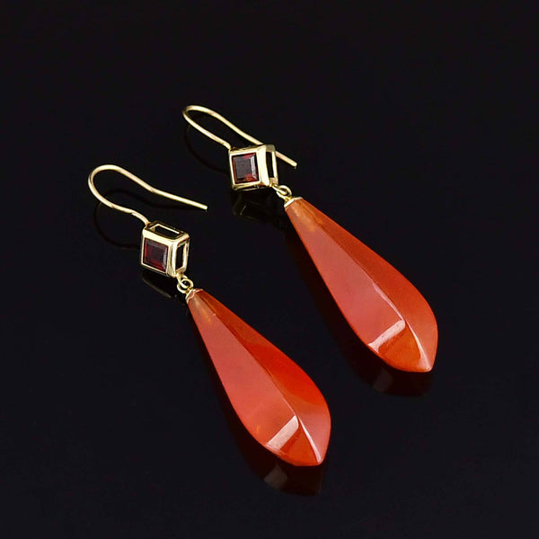 Vintage 10K Gold Garnet Carnelian Drop Earrings