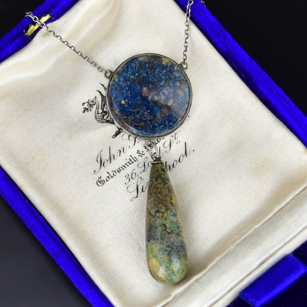 Silver Art Deco Scottish Blue Granite Agate Necklace