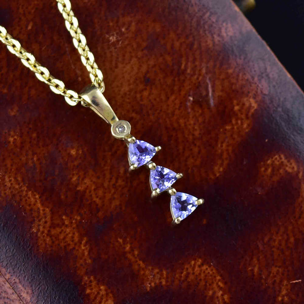 Vintage 10K Gold Diamond Trillion Cut Tanzanite Pendant Necklace - Boylerpf