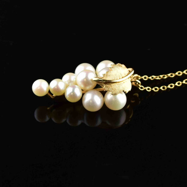 Vintage 14K Gold Pearl Cluster Pendant Necklace - Boylerpf