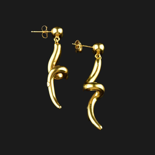 Vintage Solid 14K Gold Spiral Drop Earrings - Boylerpf