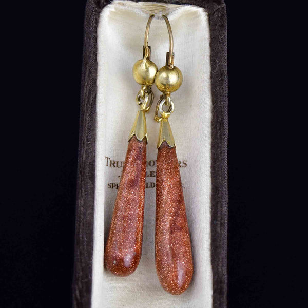 Victorian Style Goldstone Bomb Teardrop Dangle Earrings - Boylerpf