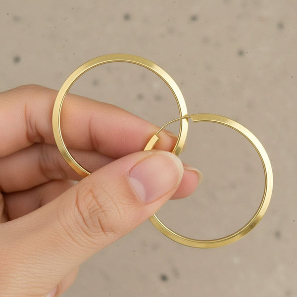 Vintage Large Solid Gold Pierced Hoop Earrings - Boylerpf
