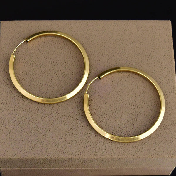 Vintage Large Solid Gold Pierced Hoop Earrings - Boylerpf