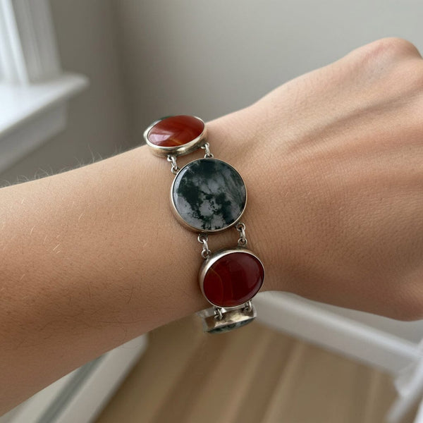 Vintage Silver Scottish Moss Agate Amethyst Bracelet - Boylerpf