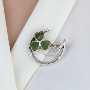Vintage Silver HorseShoe Connemara Marble Shamrock Brooch - Boylerpf