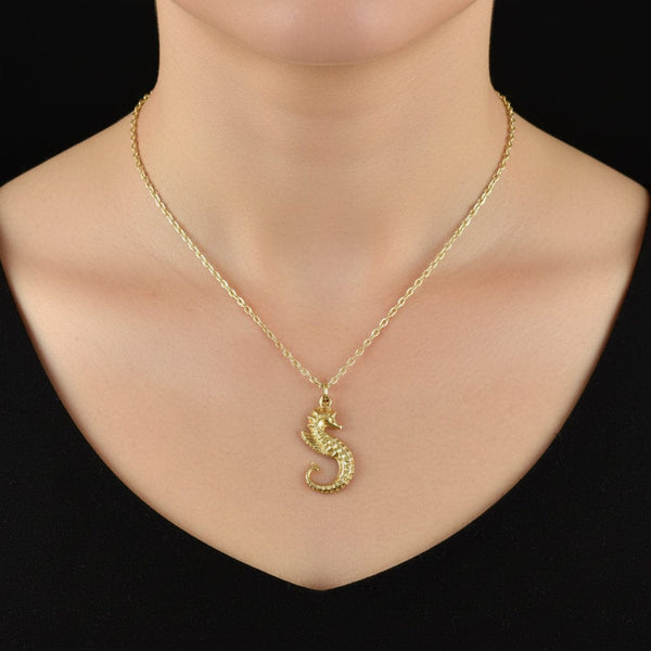 Vintage 9K Gold Puffy Seahorse Charm Pendant - Boylerpf