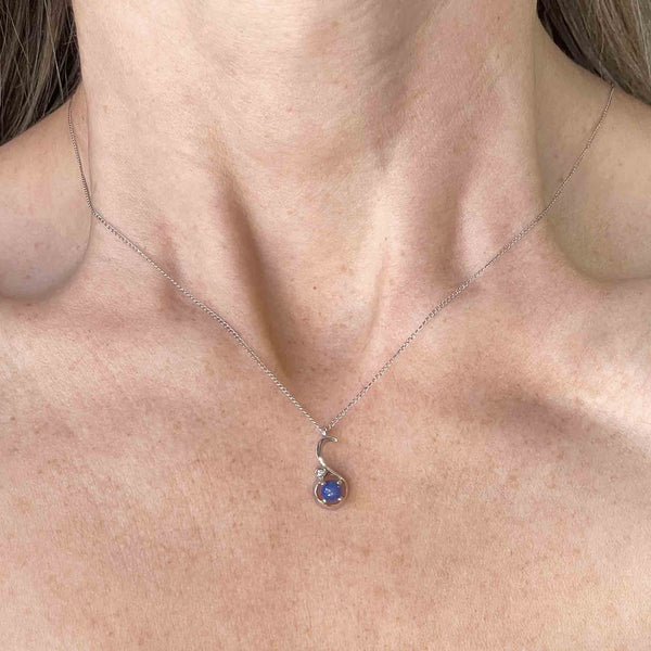 Vintage 10K White Gold Diamond Star Sapphire Pendant Necklace - Boylerpf