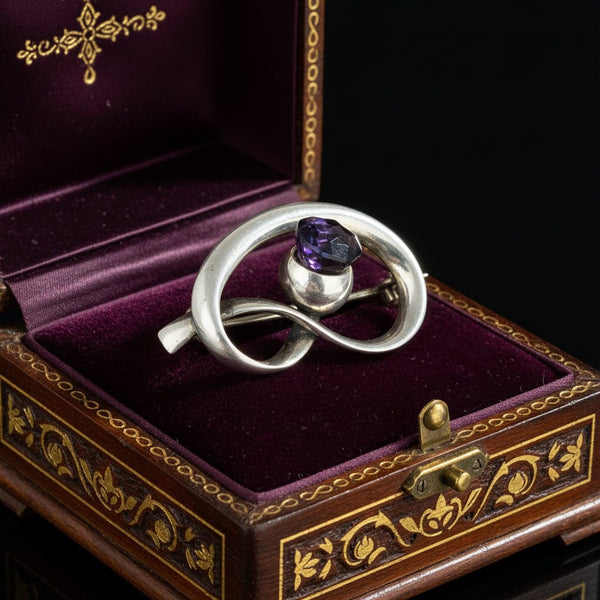 Art Nouveau Charles Horner Silver Amethyst Thistle Brooch - Boylerpf