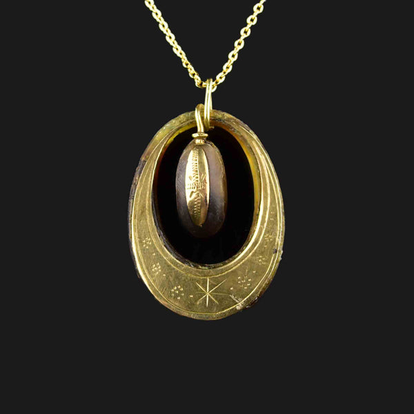 Antique Victorian Articulated Gold Pique Pendant Necklace - Boylerpf