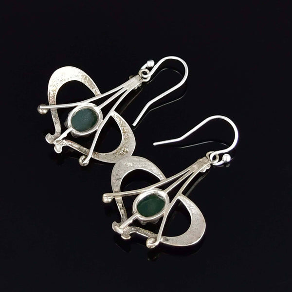 Vintage Arts & Crafts Silver Moss Agate Dangle Earrings