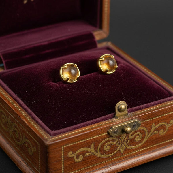 Vintage Sterling Silver Gold Gilt Citrine Stud Earrings