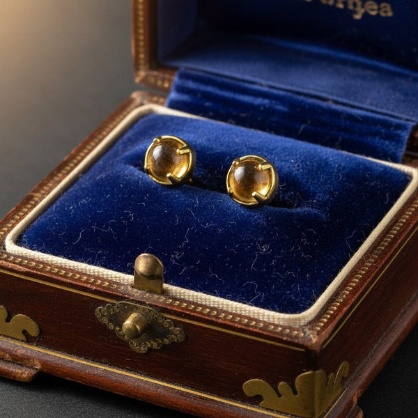 Vintage Sterling Silver Gold Gilt Citrine Stud Earrings