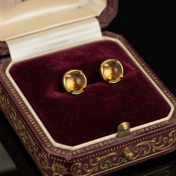 Vintage Sterling Silver Gold Gilt Citrine Stud Earrings