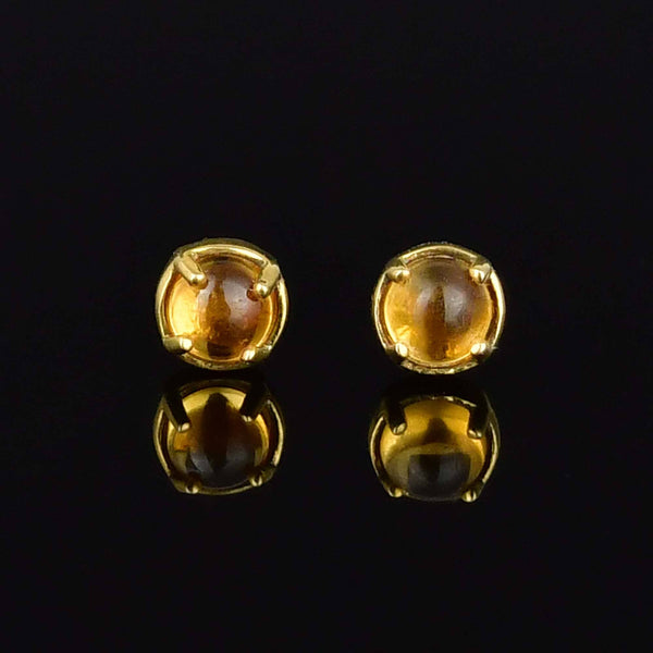 Vintage Sterling Silver Gold Gilt Citrine Stud Earrings