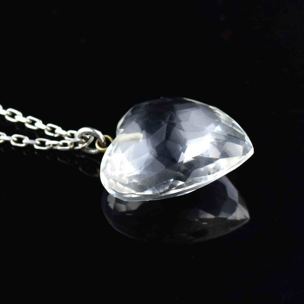 Vintage Silver Faceted Rock Crystal Heart Pendant Necklace - Boylerpf