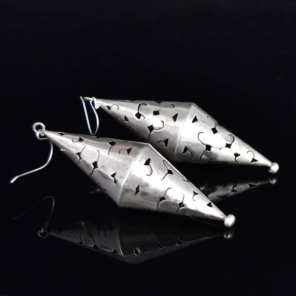 Vintage 3 Inch Sterling Silver Double Cone Cutout Earrings