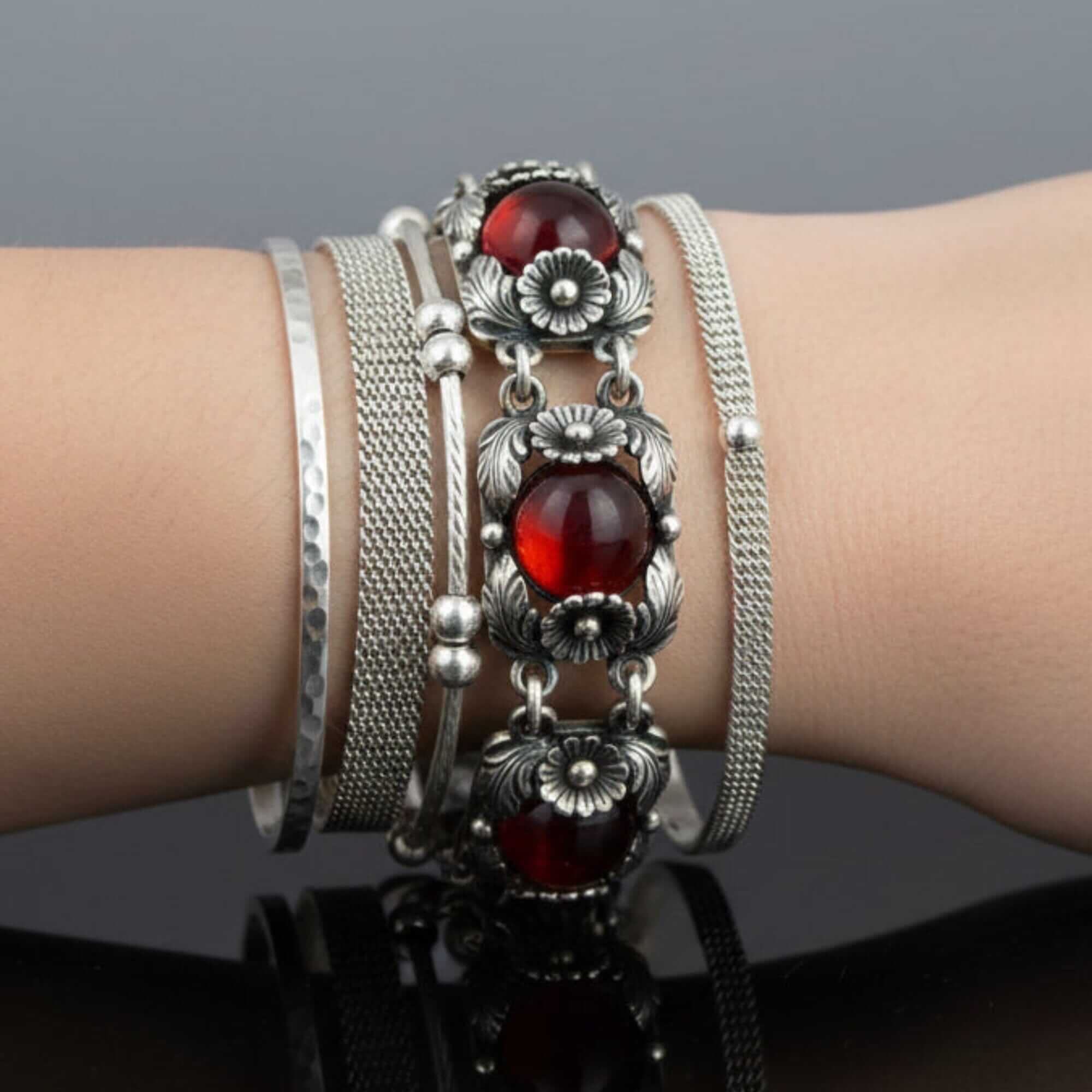 Vintage Niels Erik Sterling Silver Floral Amber Bracelet – Boylerpf