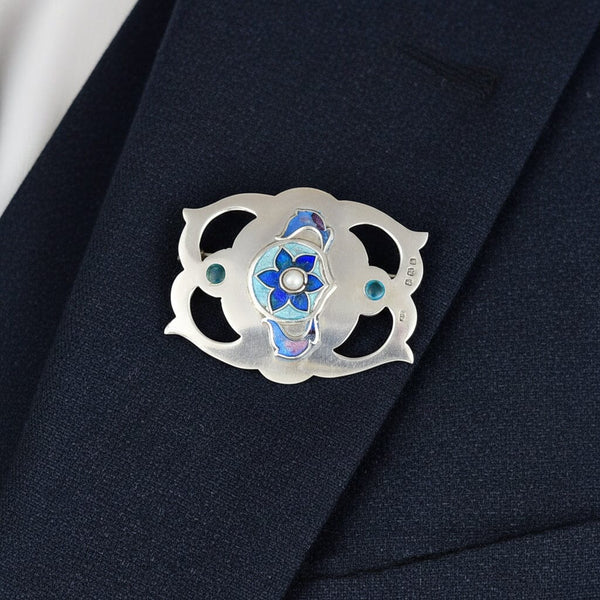 Arts & Crafts Sterling Silver Enamel Flower Brooch
