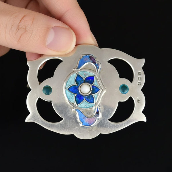 Arts & Crafts Sterling Silver Enamel Flower Brooch
