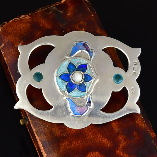 Arts & Crafts Sterling Silver Enamel Flower Brooch