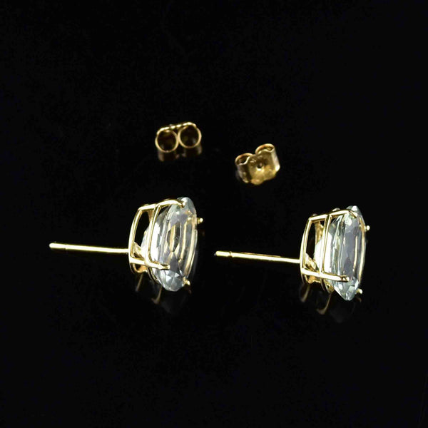 Vintage 14K Gold Oval Prasiolite Stud Earrings - Boylerpf