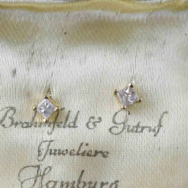 Vintage 10K Gold Princess Cut Diamond Stud Earrings - Boylerpf