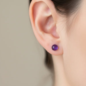 Vintage 14K Gold Amethyst Ball Stud Earrings - Boylerpf