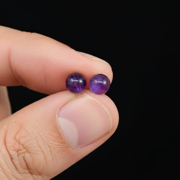 Vintage 14K Gold Amethyst Ball Stud Earrings - Boylerpf