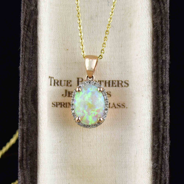 Vintage Jelly Opal and Diamond Platinum Pendant – Alpha & Omega Jewelry