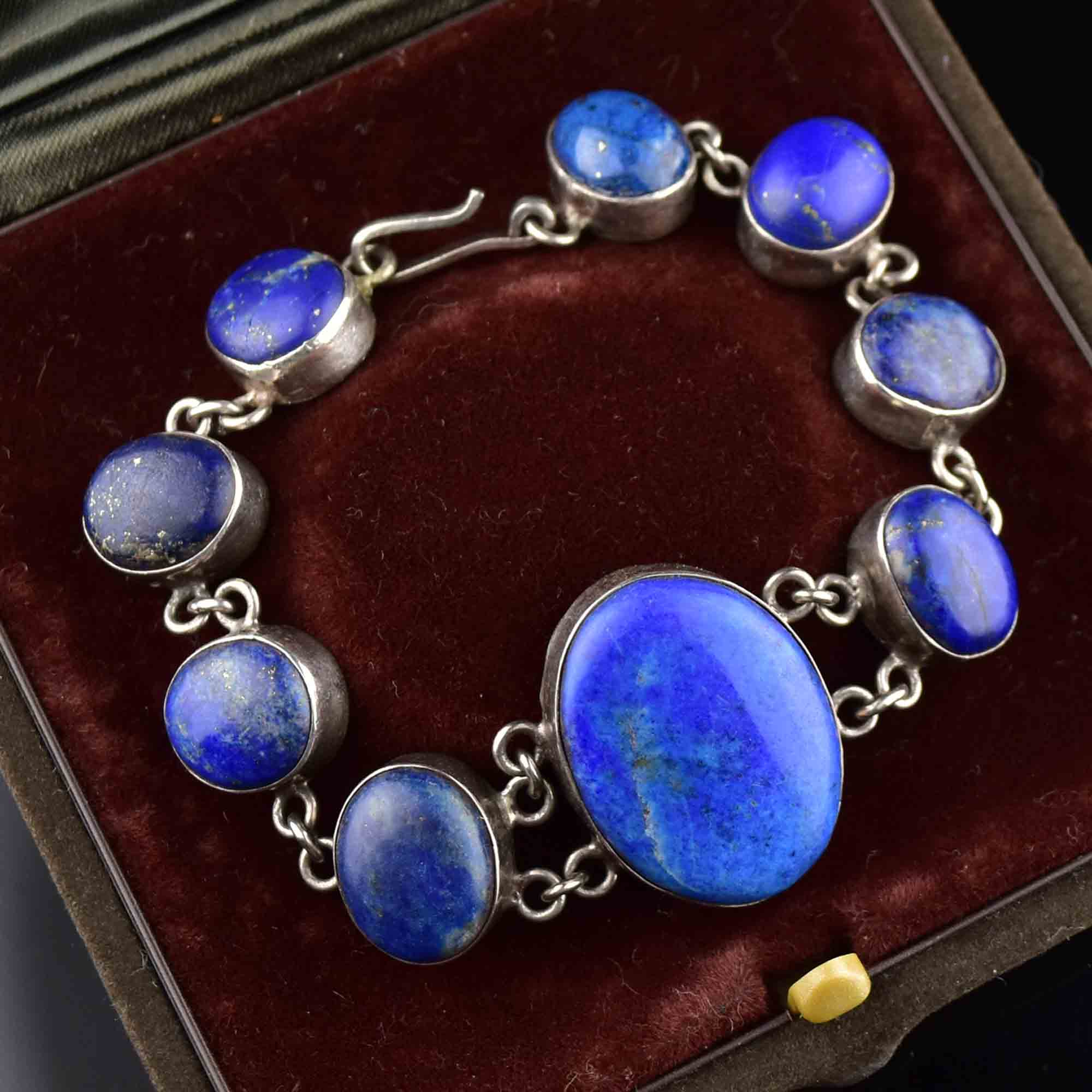 925 Sterling Silver Vintage store Antique Lapis Lazuli Bangle