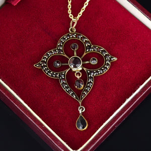 Antique Garnet Quatrefoil Edwardian Pendant Necklace - Boylerpf