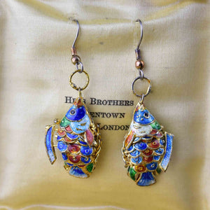 Vintage Gold Vermeil Blue Enamel Articulated Koi Fish Earrings - Boylerpf