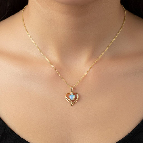 Vintage 10K Gold Opal Heart Pendant Necklace