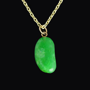 Vintage 9K Gold Emerald Lucky Bean Pendant Necklace - Boylerpf