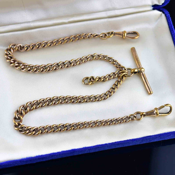 Antique Rolled Gold Double Albert Watch Chain Necklace - Boylerpf